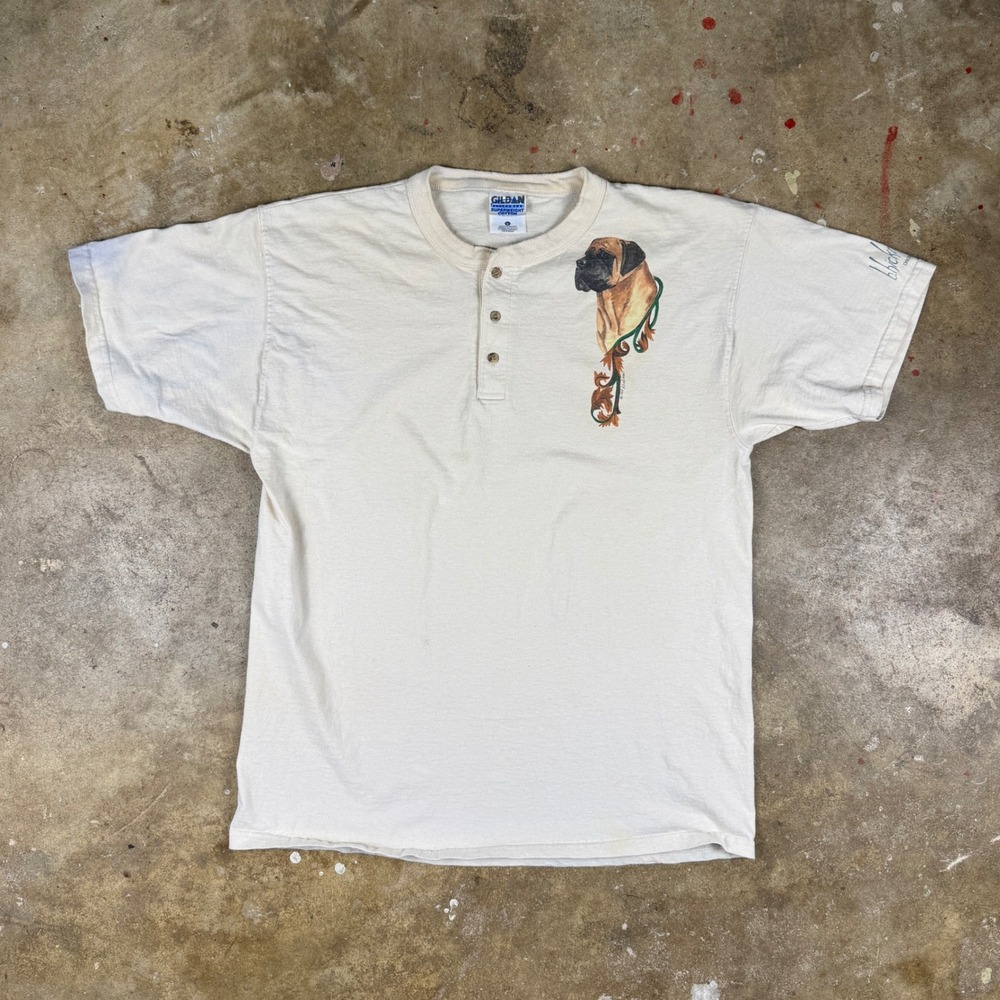 Vintage 90s Gildan Men's M‎ Bullmastiff Dog Breed Henley T-Shirt B Hickman